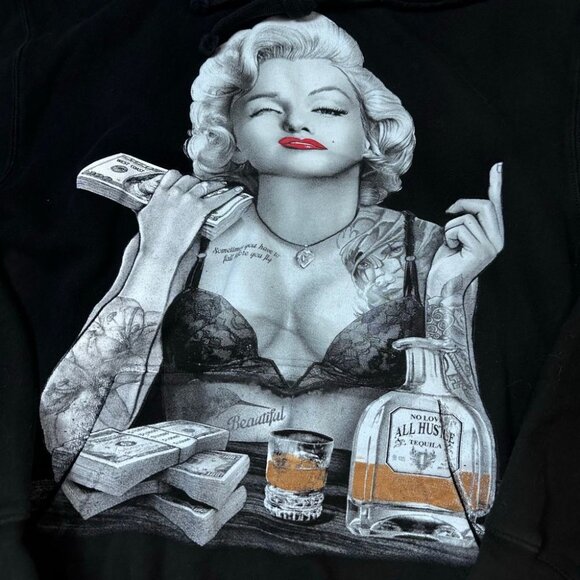 Marilyn Monroe All Hustle Hoodie Mens Small Graphic Pullover Black Tequila - Picture 6 of 8
